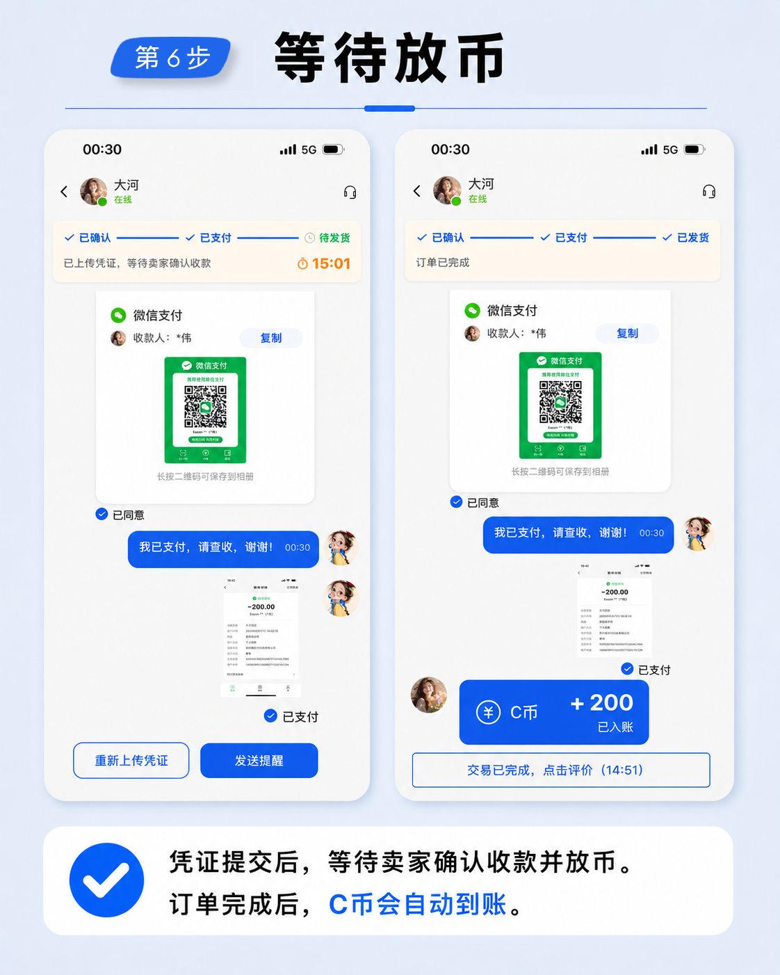 第 6 步：提交凭证后等待卖家放币